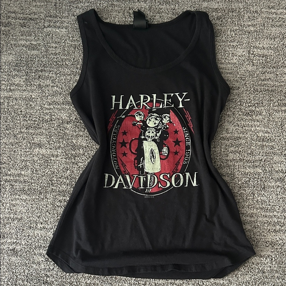 Bikercore Emerald Coast Harley-Davidson Women's Black Graphic Tank Top Y2K
